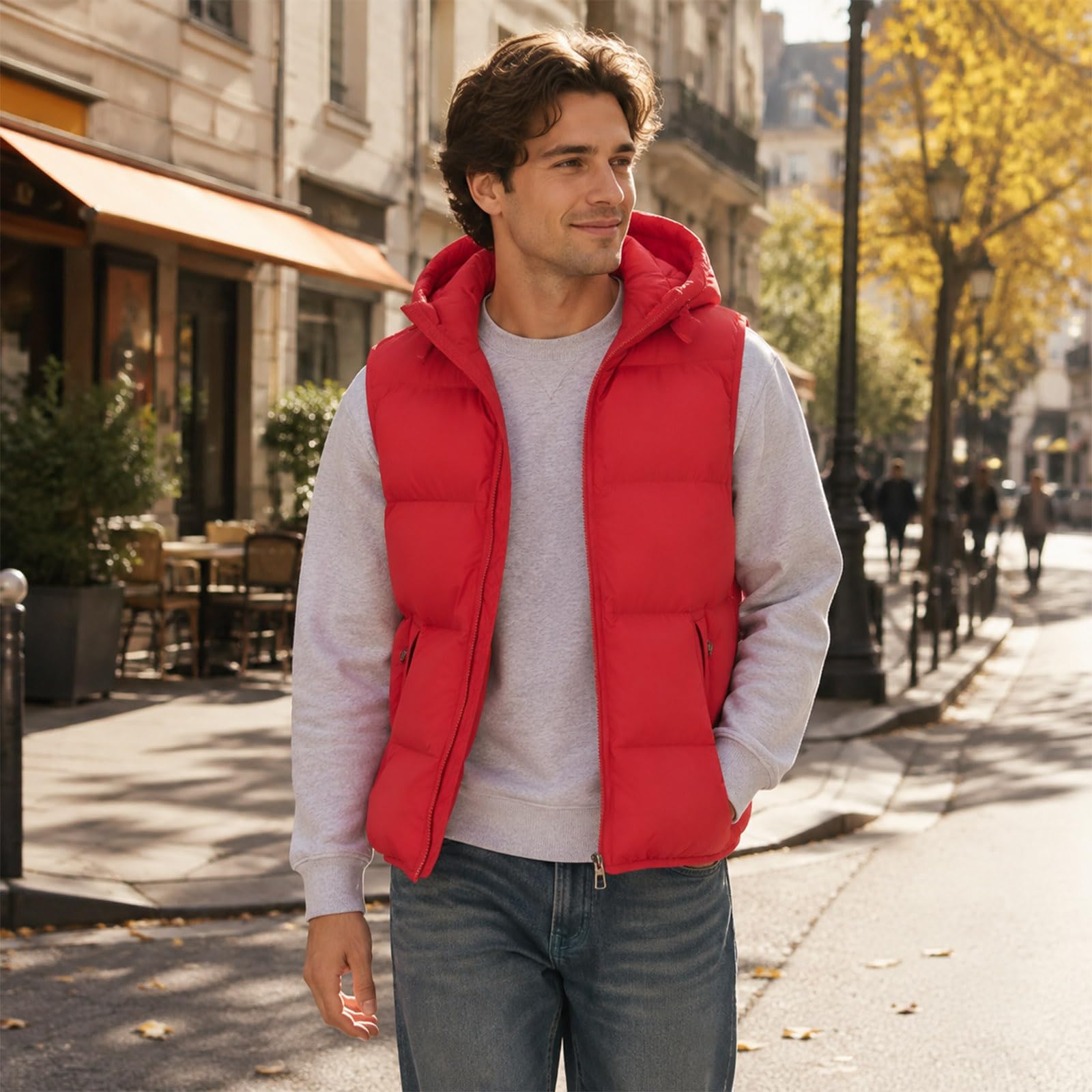 Giacche da uomo con cappuccio senza maniche con zip intera