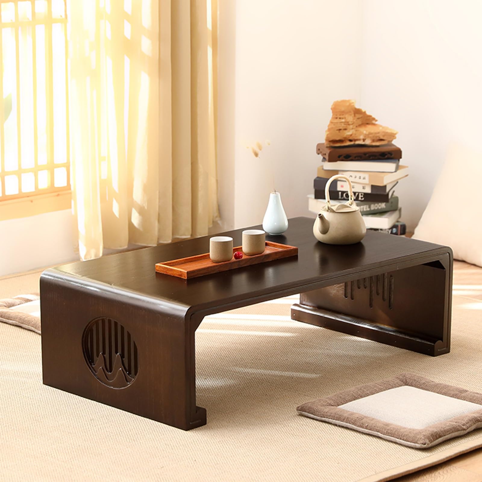 Table de thé tatami bois massif basse pour s'asseoir au sol sans montage