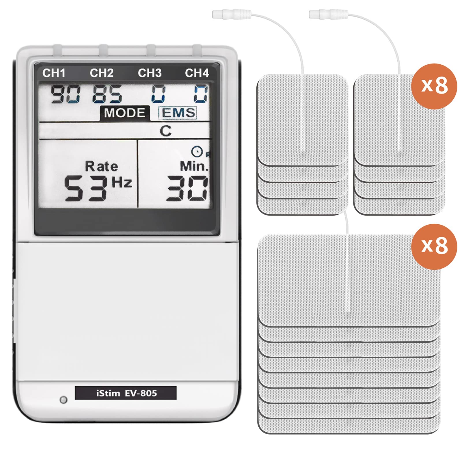 Image secondaire de iStim EV-805 Électrostimulateur TENS & EMS – Appareil Digital 4 Canaux avec 16 Électrodes Réutilisables pour Douleur, Rééducatio