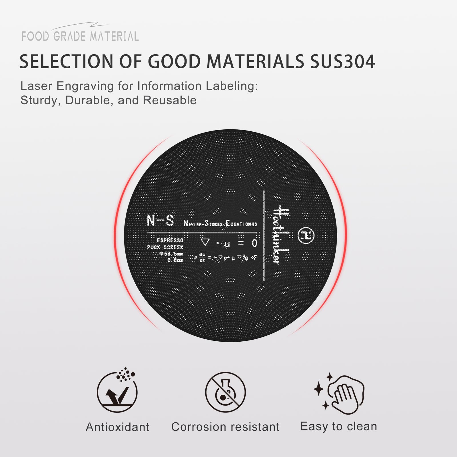 Espresso Puck Screen, Espresso Filter with Titanium Coating for 51mm,53mm,58.5mm Portafilter Filter Basket, Reusable Espresso Screen with 0.8mm Thickness 0.18mm Diameter, 304 Stainless Steel (53mm)