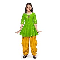 Fashion Dream Girl’s Rayon Satin Peplum Kurti Top with Dhoti Pant