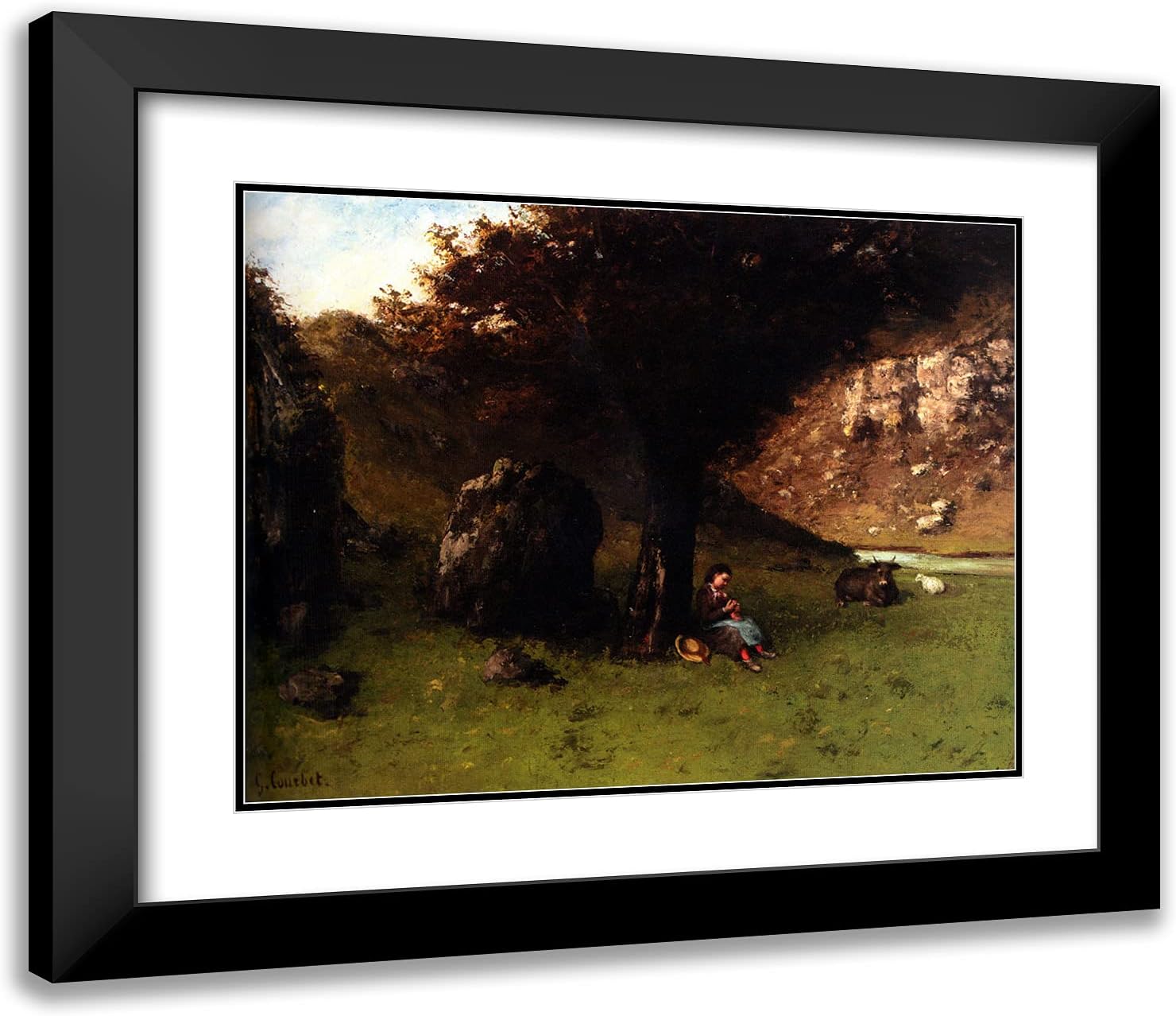 ArtDirect Courbet, Gustave 23x20 Gold Ornate Framed Art Print with Double Matting Titled: The Young Shepherdess