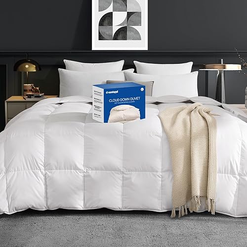 Miniatura 8 de Dreamhood Edredón de fibra de plumón tamaño Queen de 90 x 90 pulgadas, relleno de fibra de plumón y plumón, ultra suave, color blanco, para todas