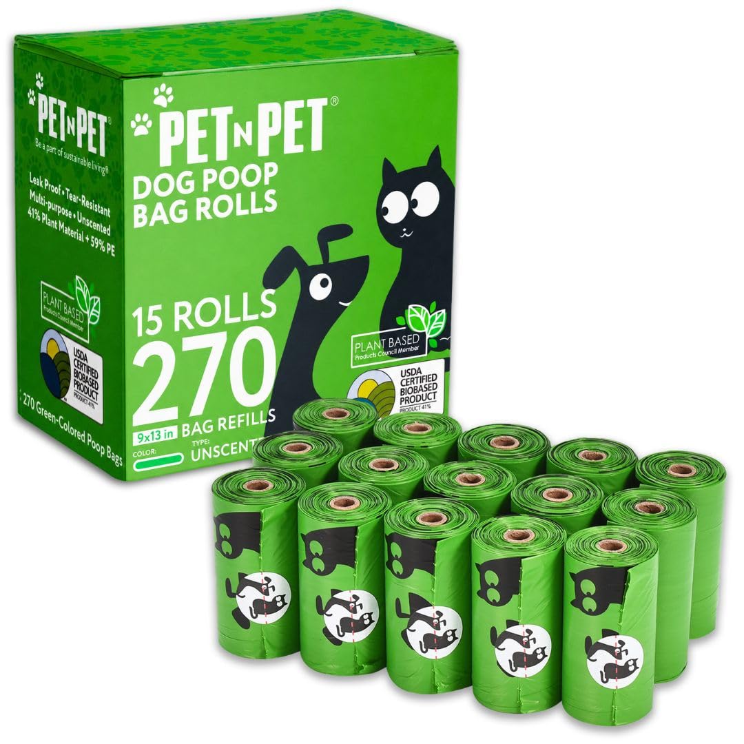 Pet N Pet Dog Poop Bags Rolls, 270 Count, 41% Plant Based, Unscented