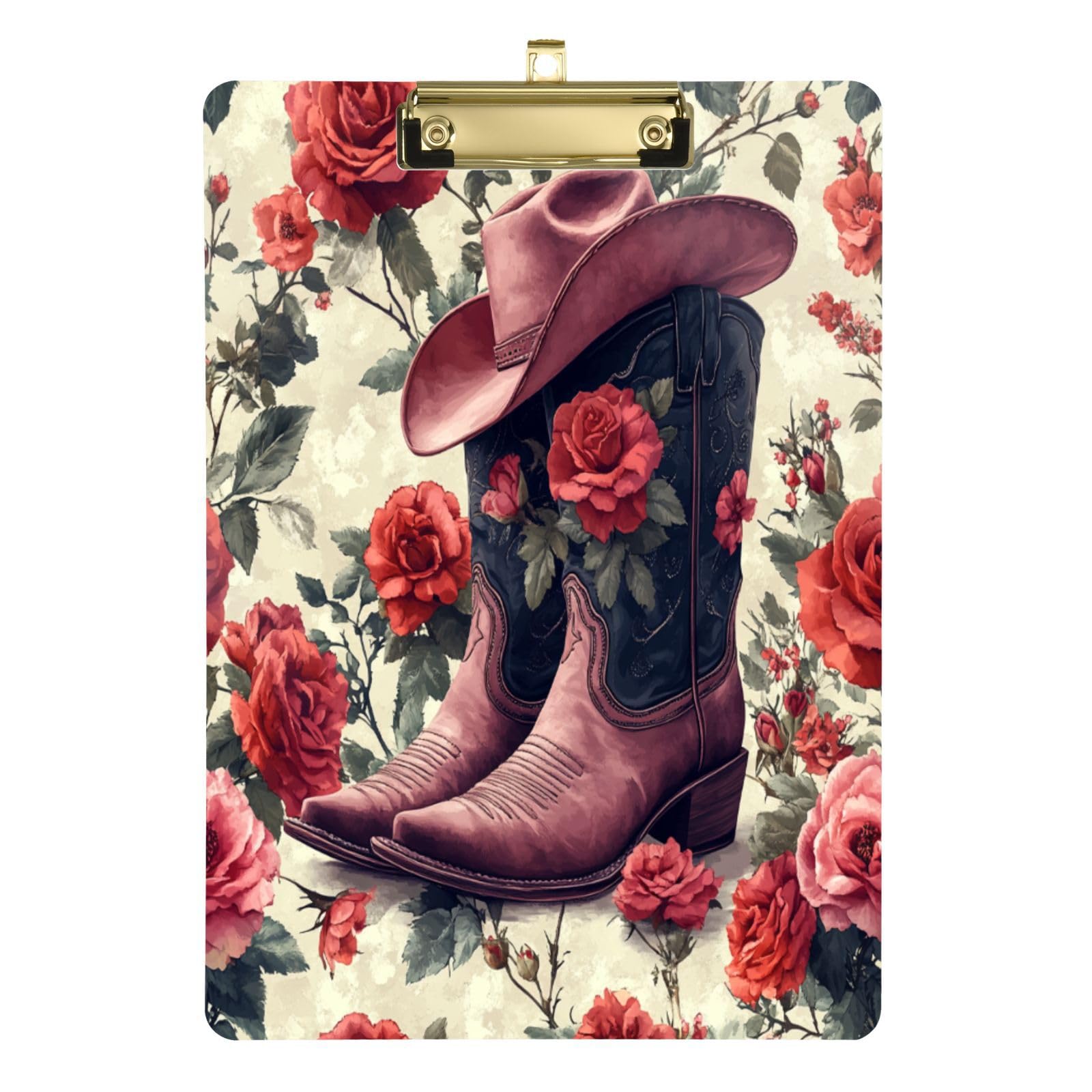 STAYTOP Beautiful Western Cowboy Boots Clipboards,Fashion Design Clipboard Low Profile Clip Standard A4 Letter Size for School, Work, Painting