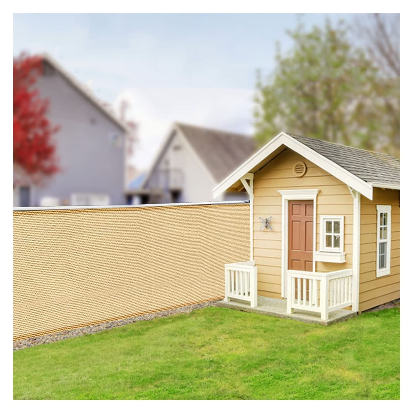 Filet d'ombrage beige anti-vent et occultant pour barrière de cour et balcon