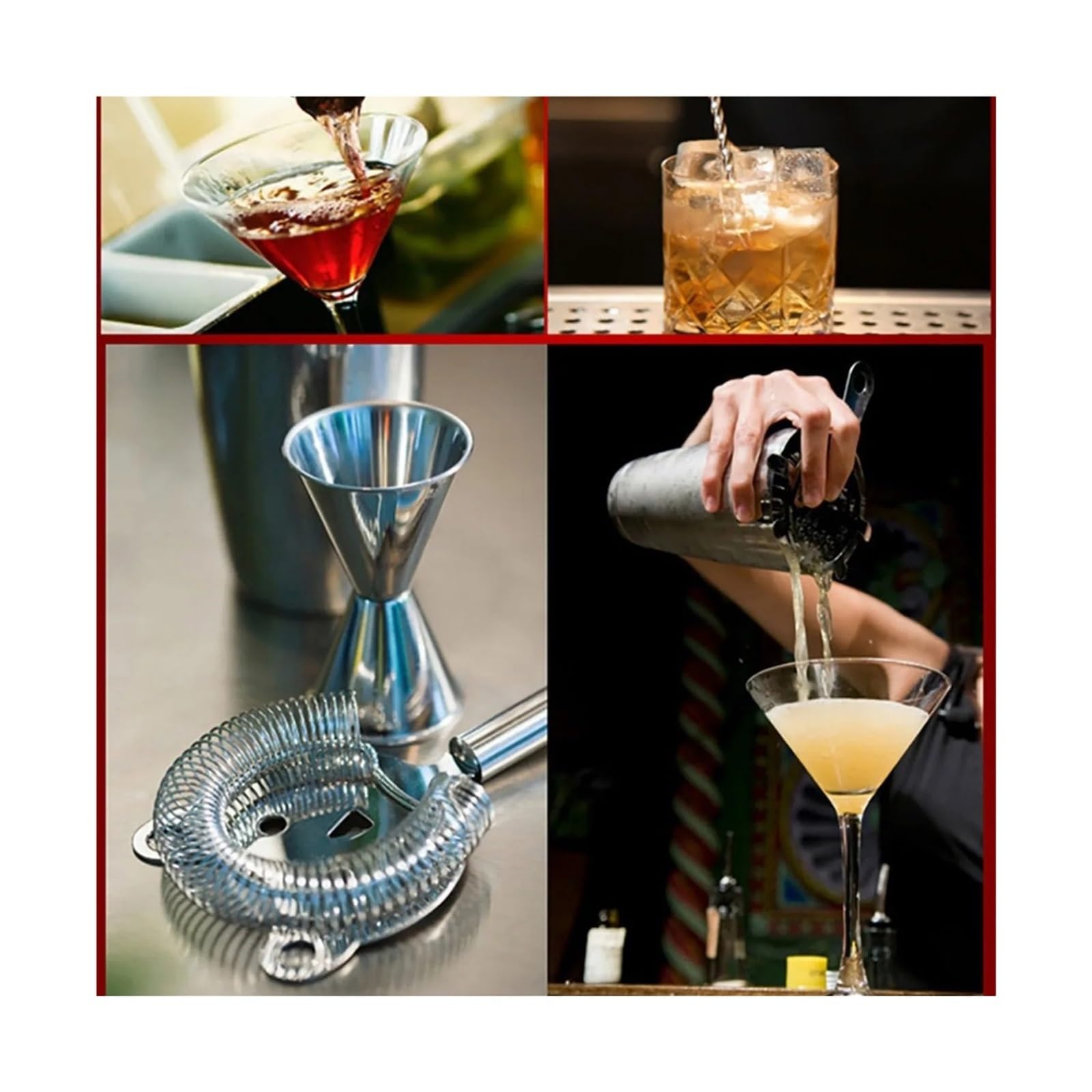 Set di strumenti da bar in acciaio inossidabile 12 pezzi con elegante supporto in bambù, shaker for cocktail, kit barista professionale for feste a casa(A)
