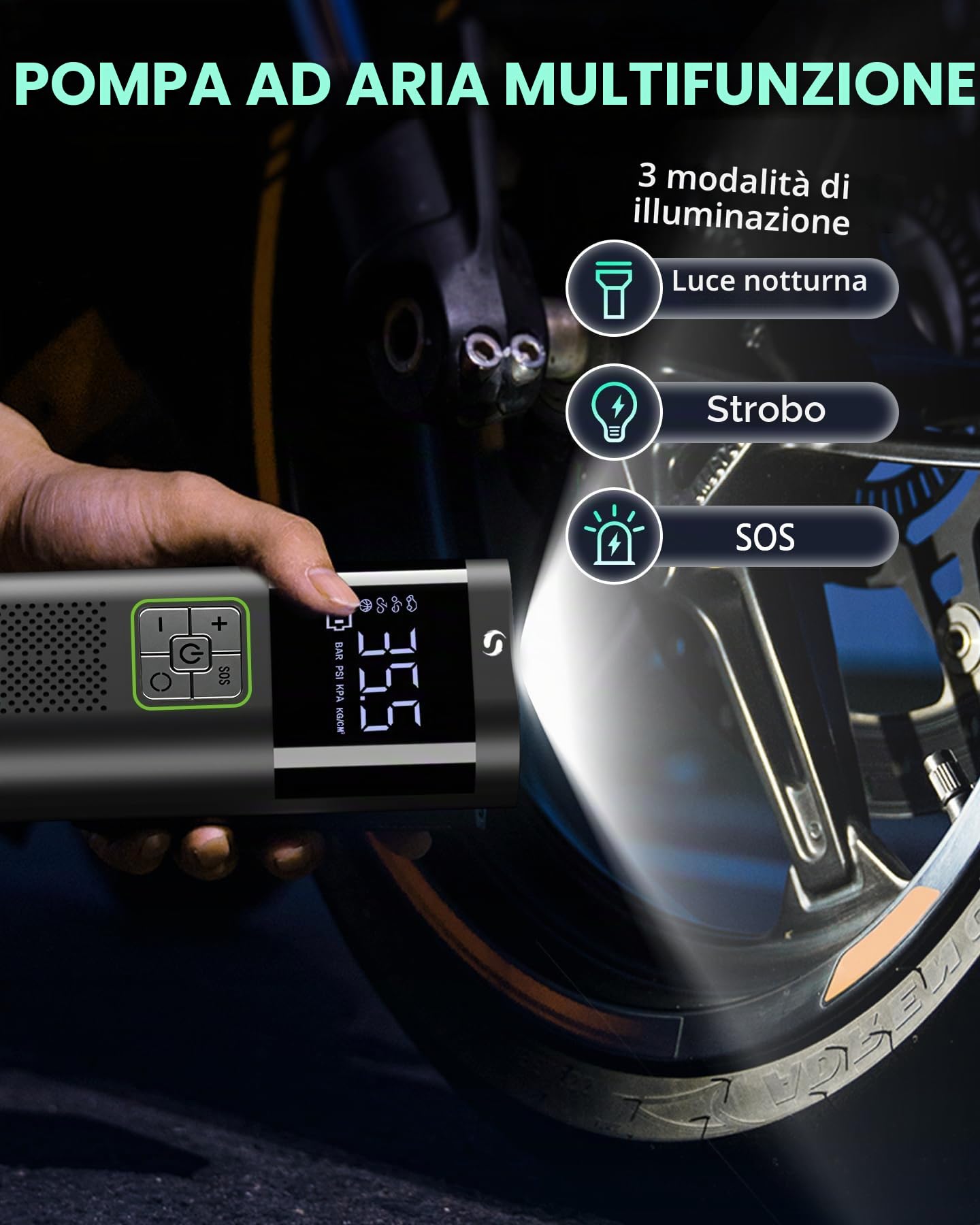 Compressore Aria Portatile, Gonfiatore Elettrico Portatile con Manometro, Pompa Elettrica è Adatto per Auto, Moto, Bicicletta, Palla