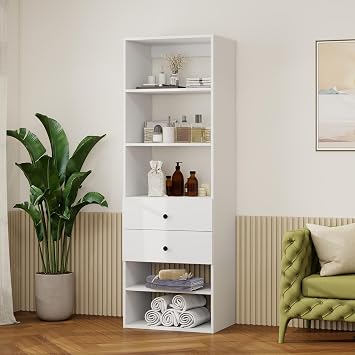 GraceGrove 71" High Modular Wooden Closet Organizer System with 3 Shelves &2 Drawers, Wall Mount Shelving with Storages, Walk in Closet Bedroom Organization,Closet Organizers and Storage, White