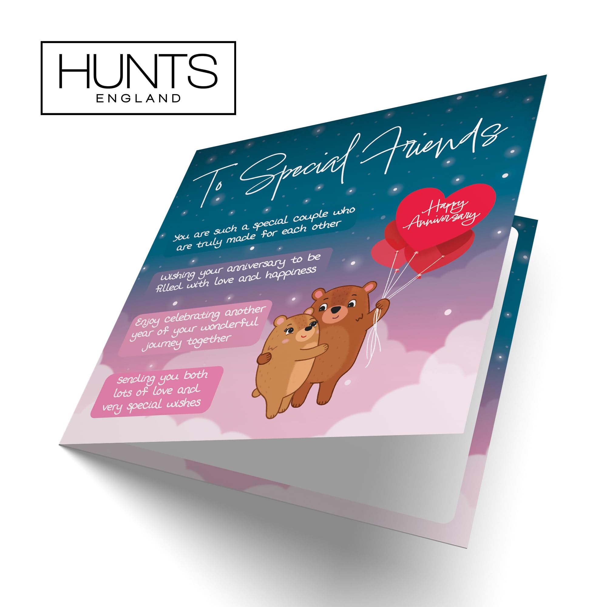 Hunts England, Special Friends Poem Anniversary Card, Starry Night, Cute Bears, Verse Anniversary Card For Friends - Image 4