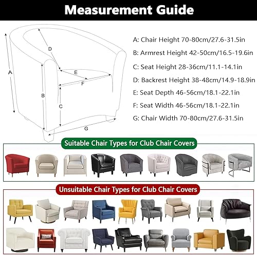 Miniatura 4 de SearchI Funda elástica para silla de club, fundas elásticas para sillas de bañera, color sólido, funda de elastano para sofá, protector de muebles