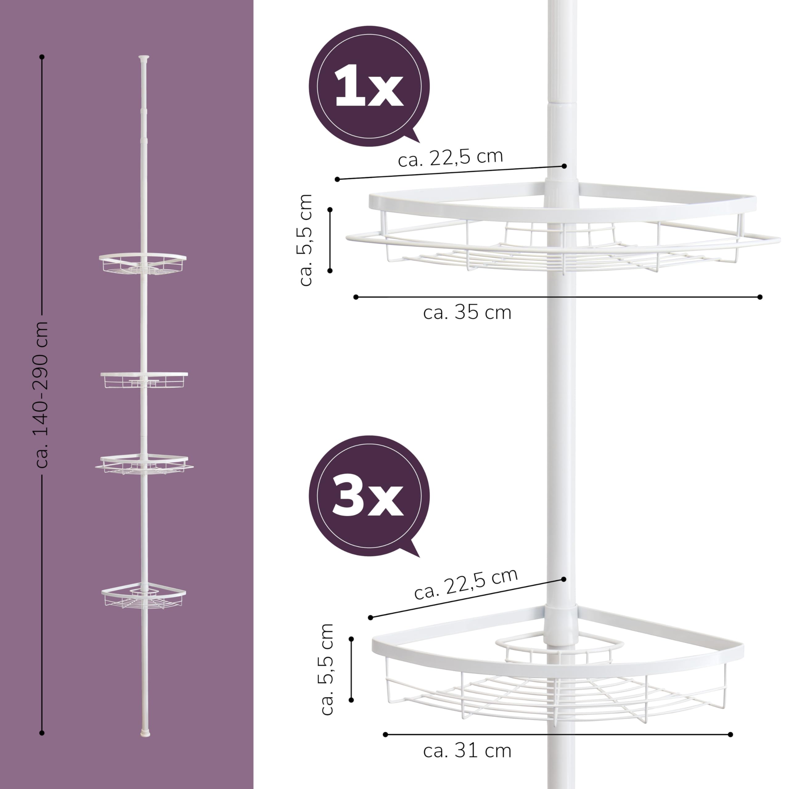bremermann Teleskop-Eckregal, 4 Körbe, Teleskop-Stange bis max. ca. 290 cm (Weiß)