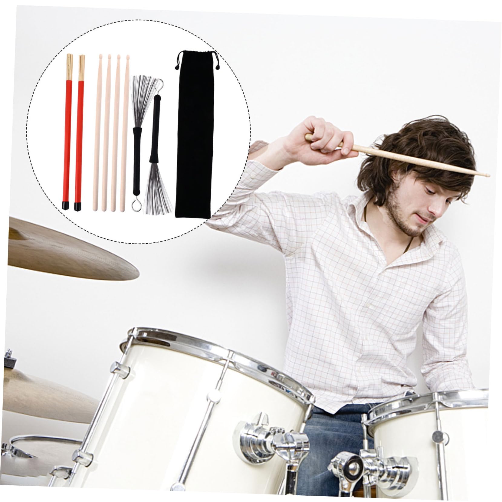 Ensemble de Batterie et Balais 1 Set pour Percussion | Acier, Usage Performance, Flexibles et Équilibre, Accessoires Batterie Musique