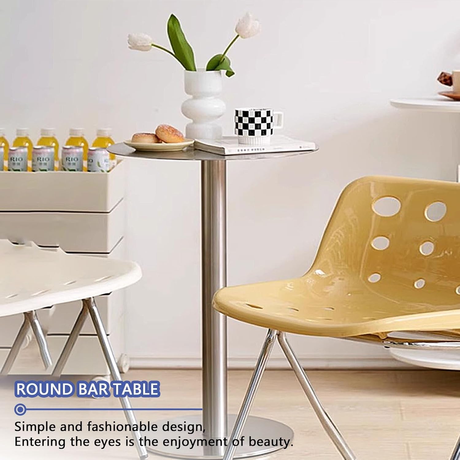 Round Bar Table, Creative Simple Coffee Table Stainless Steel Round Lounge Tea Cocktail for Balcony Patio Reception