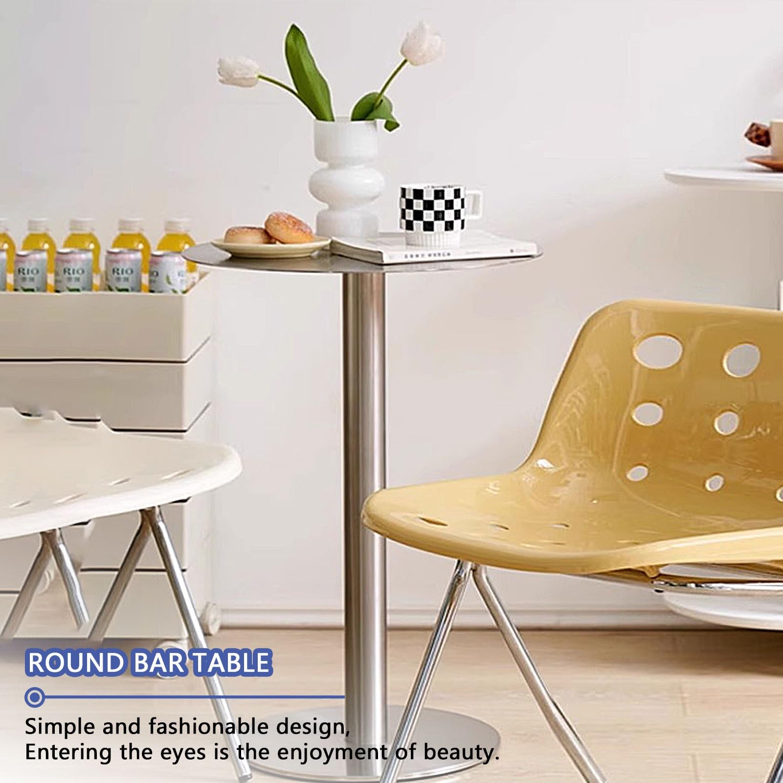 THE CAFE TABLE/ラバーウッド Stainless Bistro Table Stainless Steel Round Table Bistro Pub Furniture