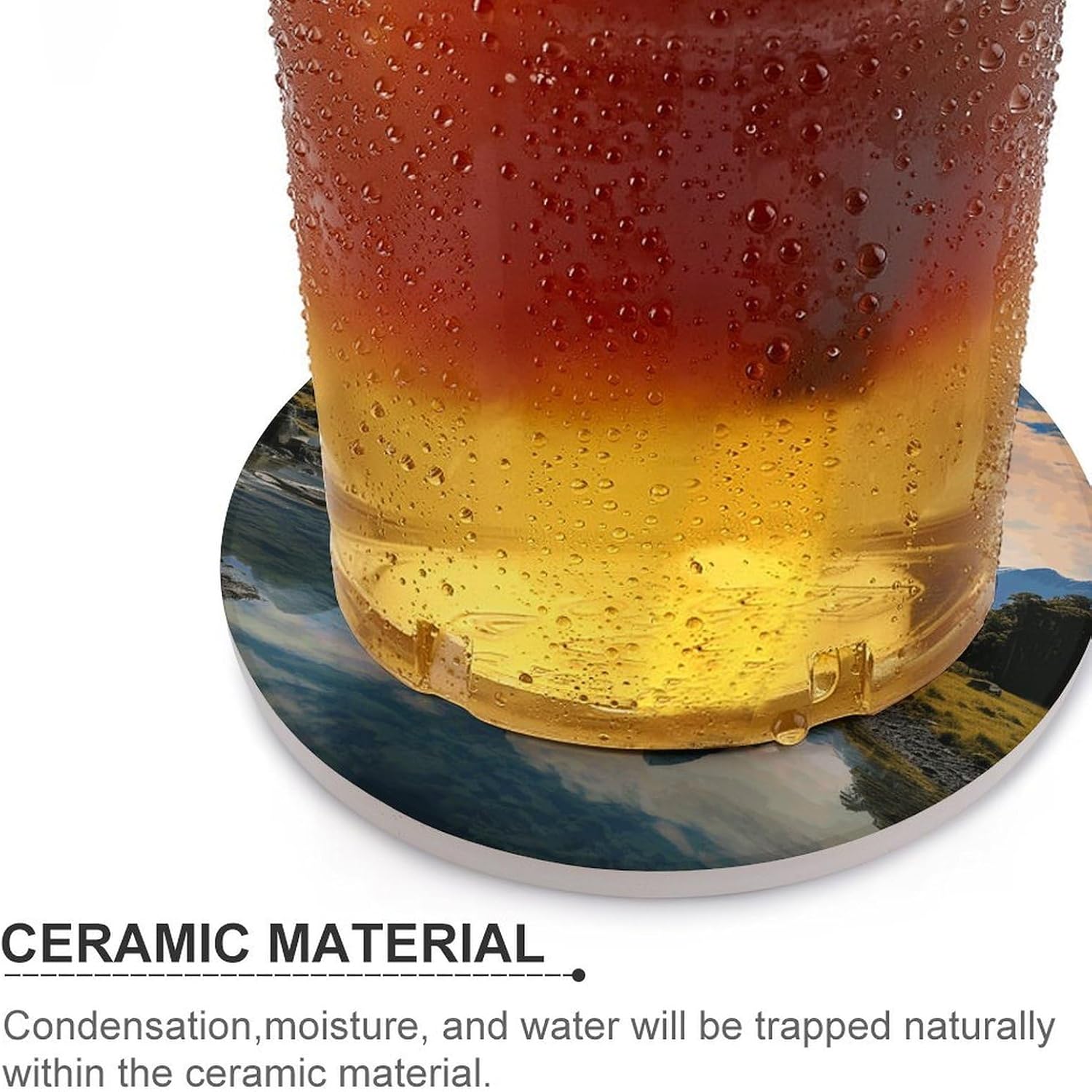 6PCS Fiordland National Park Coasters Non-Slip Round Drink Coasters with Ceramic Stone and Cork Base, Heat Resistant Absorbent 33.00Stone Coaster Set for Kinds of Mugs and Cups, 4 Inch