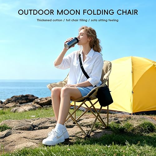 Miniatura 3 de Silla de luna de respaldo alto acolchado de 3 capas para exteriores con algodón grueso, tela Oxford 600D, silla de camping plegable portátil con