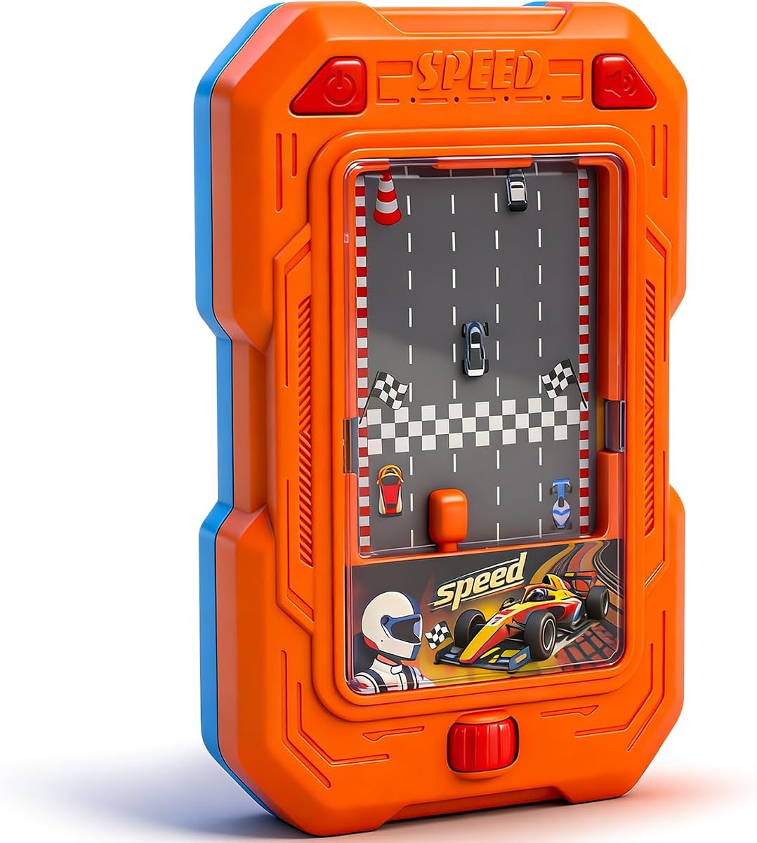 Portable Handheld Racing Car Game - Dual Player Mode Interactive Racing Toy with Realistic Steering Wheel, Ideal Family Bonding Activity & Educational Gift for Kids Ages 6-12 (Orange)
