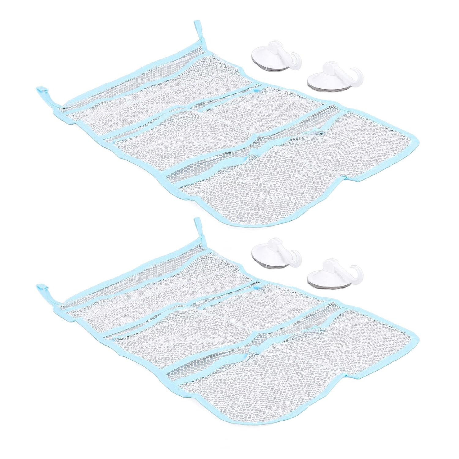 BTSEURY Bathroom Storage Mesh Bags 2 Pack Hanging Net with Multi Pockets Suction Cup Hooks Practical Style for