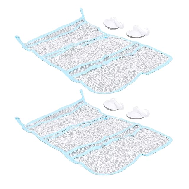 BTSEURY Bathroom Storage Mesh Bags 2 Pack Hanging Net with Multi Pockets Suction Cup Hooks Practical Style for