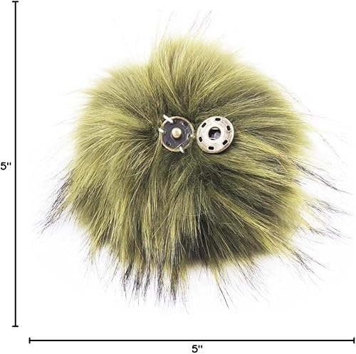 Miniatura 4 de Paquete de 12 pompones grandes de piel sintética de mapache para tejer, gorritos de punto con botones a presión de 5 pulgadas (verde militar)