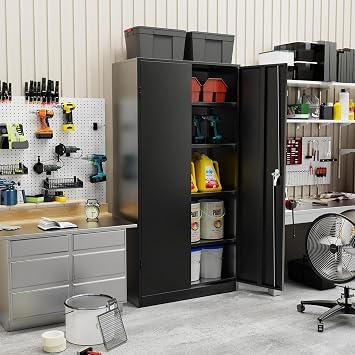 Incbruce Metal Storage Cabinet with Doors and Shelves- 72 Tall Locking Garage Cabinet, File Cabinets for Home,Office,Garage (Black)