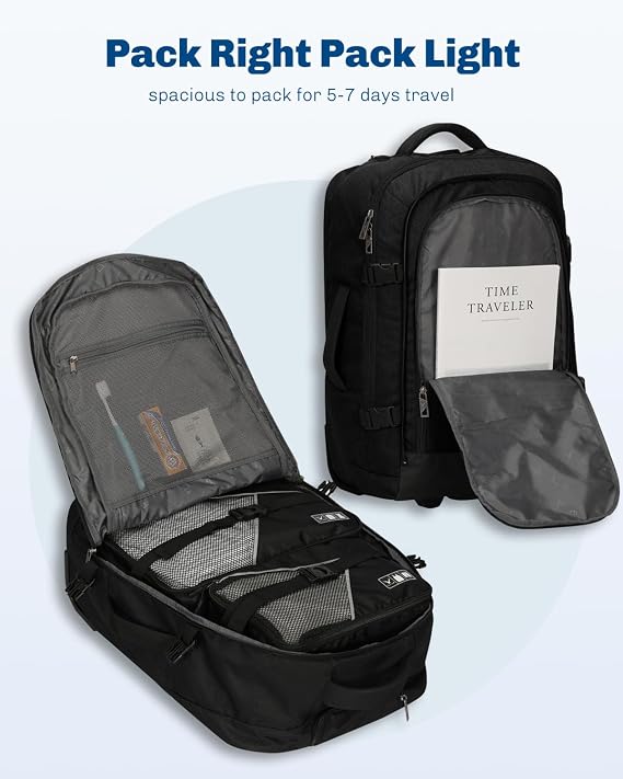 Hynes Eagle 2 in 1 Travel Backpack 22 inches Carry on Luggage 63L Rolling Backpack for Men Women with Packing Cubes 3PCS Set