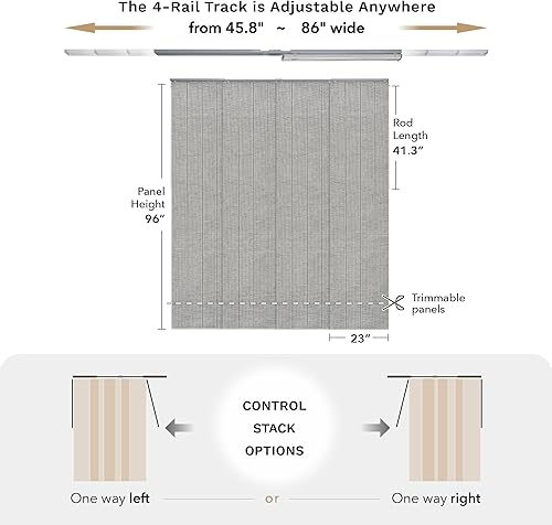 Miniatura 5 de GoDear Design Nueva puerta de patio ajustable opaca, persianas verticales con respaldo térmico, persianas de riel de panel, riel extensible de 45.8