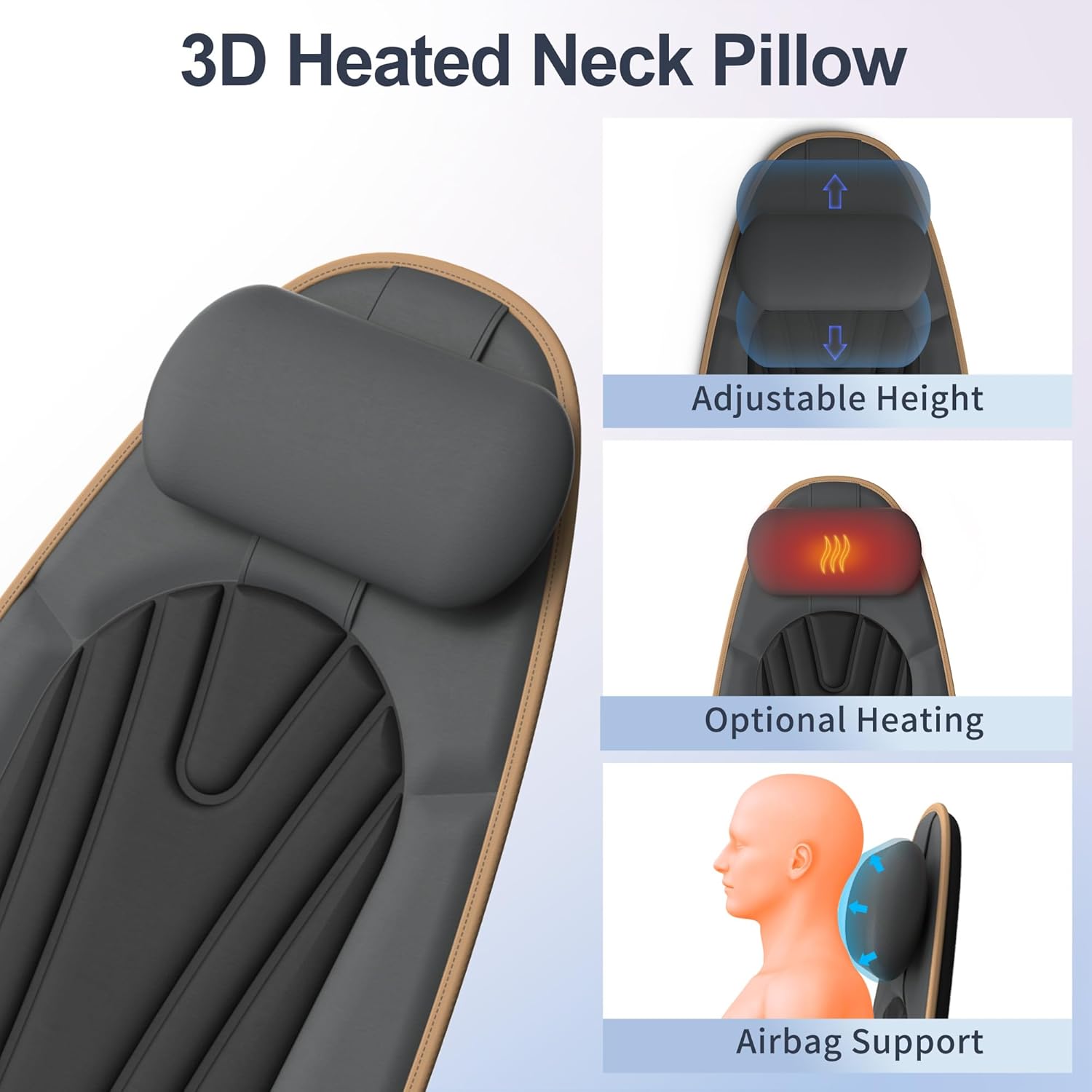 SLOTHMORE Massage Seat Cushion, Vibration Back Massager with Heat, Massage Chair Pad with Adjustable Neck Pillow, Neck/Back/Hip Heating, 8 Vibration Motors,Gifts for Mom Mother Dad