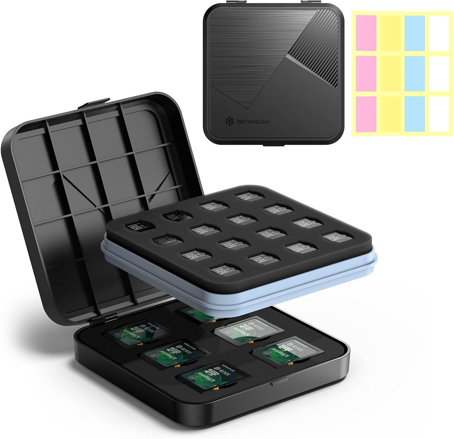 AODUKE 15 compartimenten transparante sluiting TF kaarthouder micro SD- kaarthouder, Micro SD TF-kaart bamboe opbergdoos handler, TF-kaart opbergstandaard Manager-15TF
