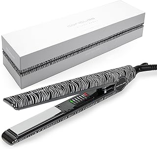 Corioliss C1 | Plancha del pelo Profesional | Placas de titanio | Alisado y Ondas | Temperatura ajustable 120º-235º | Calentamiento 20 seg | Con funda de Viaje | Zebra