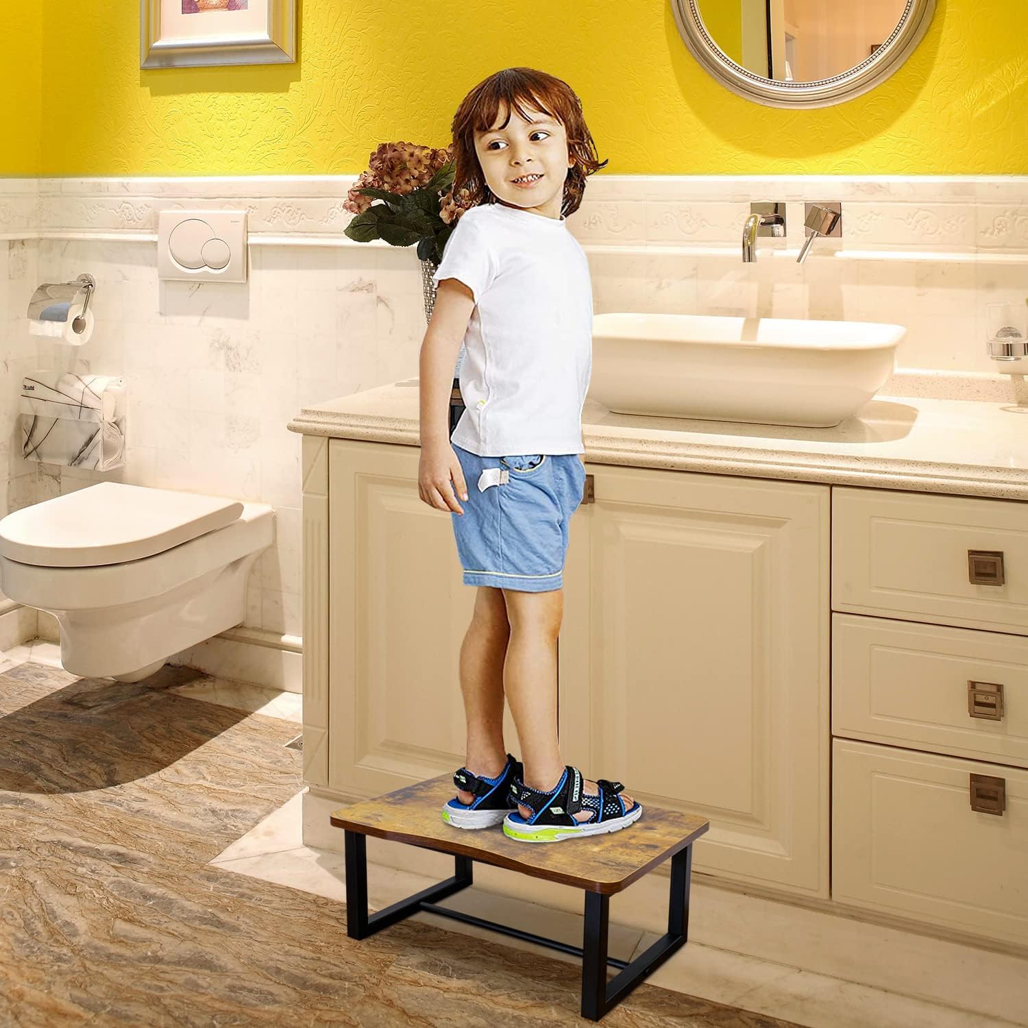 Wooden Step Stool,Stepping Stool for Adult & Kids，Wood One Step for Kitchen, Bedroom, Living Room, Bathroom Hold up to 500lbs