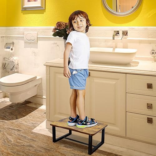 Miniatura 5 de Itsst Taburete de madera, taburete de cama para adultos, taburete de madera de un solo paso para cocina, dormitorio, sala de estar, baño, soporta