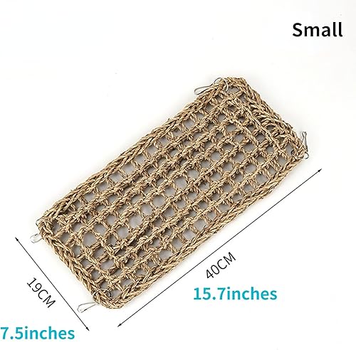 Miniatura 5 de Alfombrilla de hierba para pájaros, hamaca de red tejida de hierba natural colgante en jaula de loro con 4 ganchos, escalera de cuerda de escalada