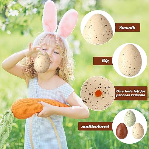 Miniatura 3 de SiliFine 18 huevos moteados de Pascua de 2.4 pulgadas, huevos moteados de plástico y relleno de jarrón, huevos de gallina sintéticos para