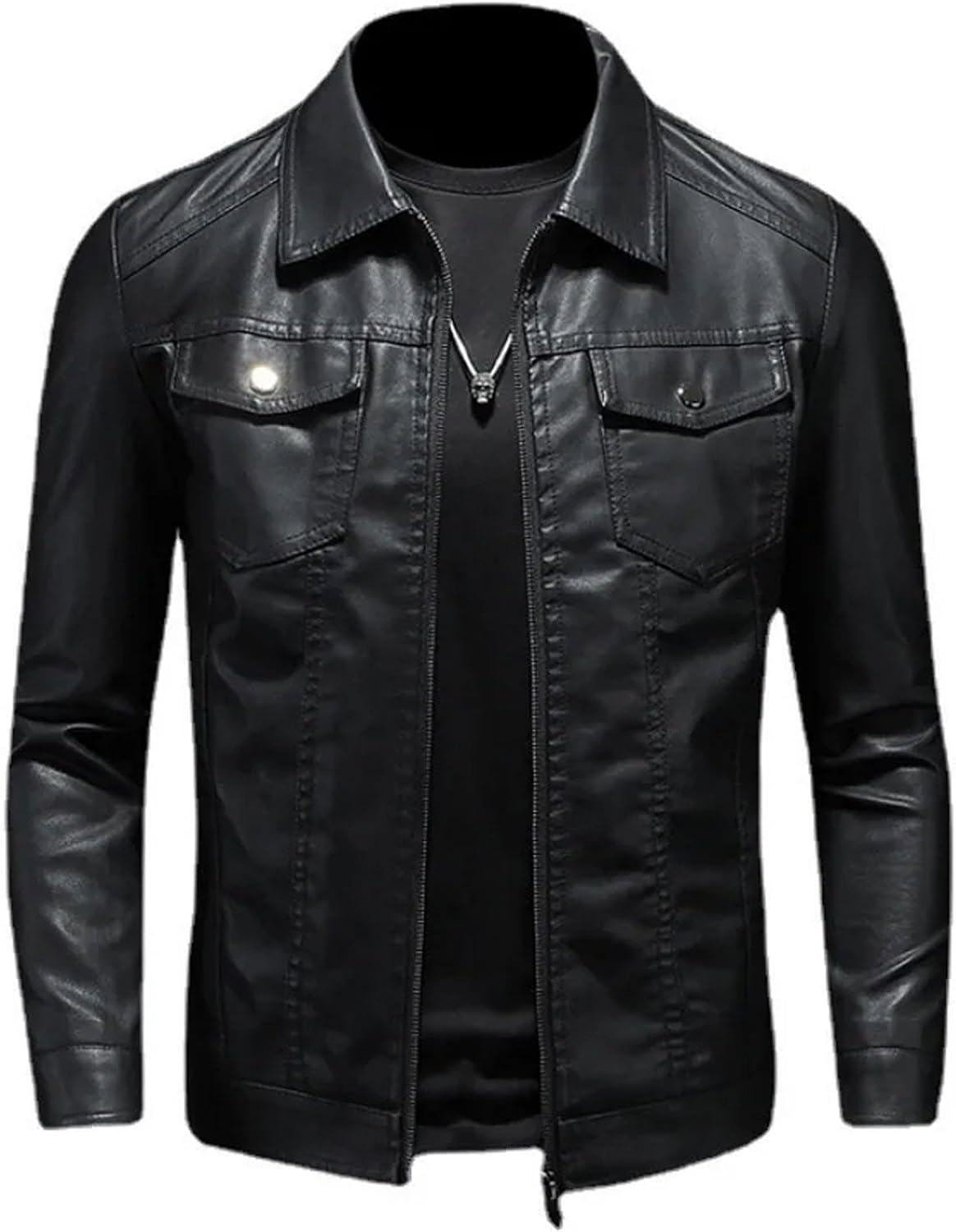 Mens Leather Jackets Motorcycle Coat Slim Business Zipper Genuine Leather Biker Tops Black Plush