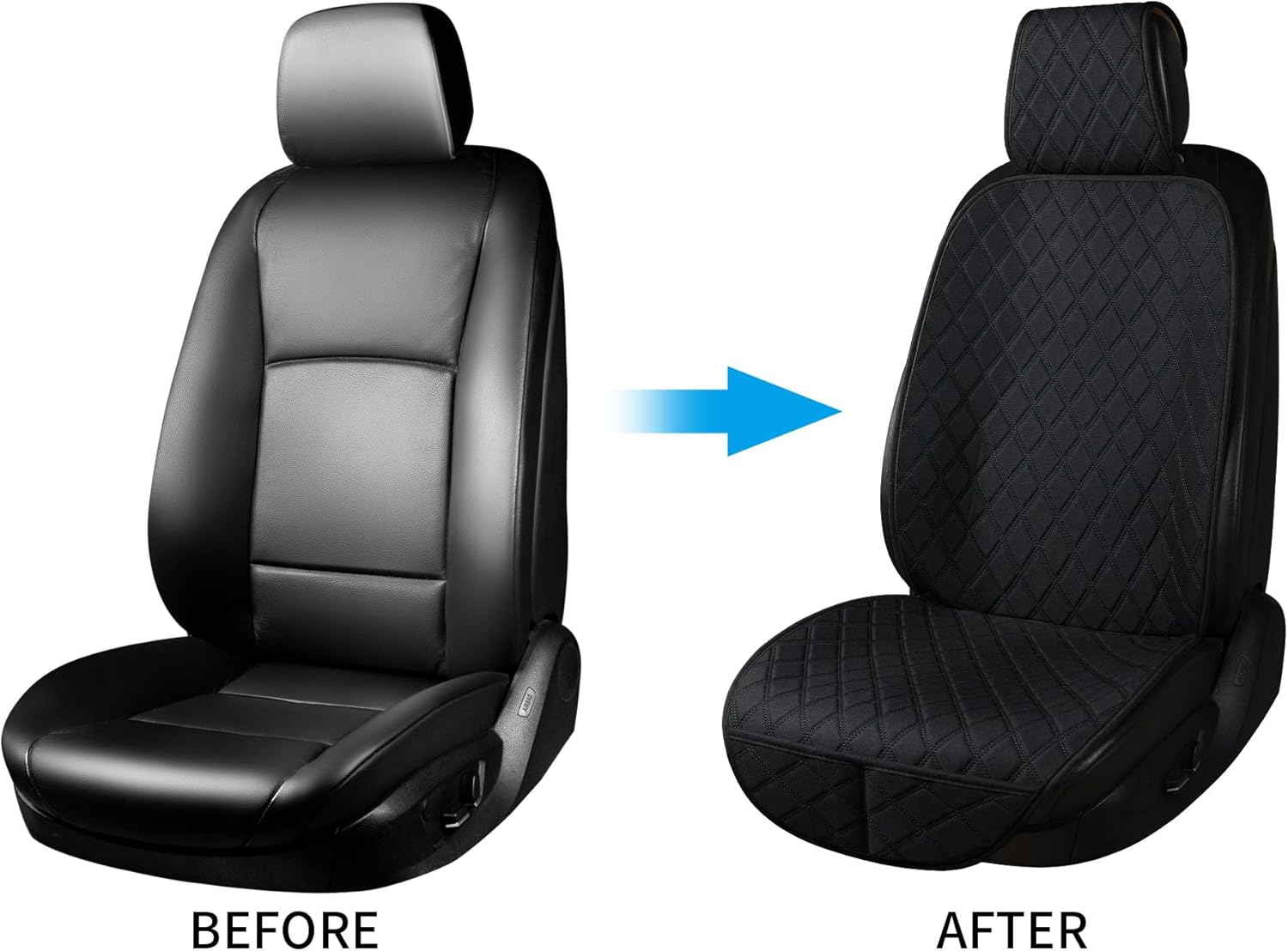2PCS Linen Front Seat Covers for Cars Sideless Seat Covers Breathable Cloth Fabric Car Seat Protector Universal Fit Most Automotive, SUV, Trucks, Van(Black)