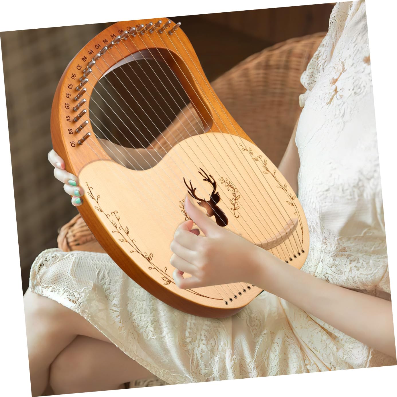 VICASKY Set di Lira Strumento Musicale con 19 Corde in Metallo, Accordatura Regolabile, Custodia in Poliestere e Chiave di Accordatura per Principianti, Legno con Bordi Arrotondati