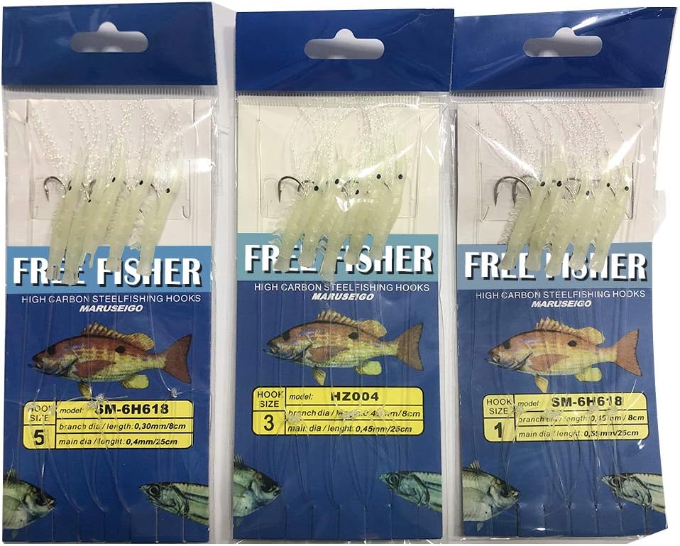 FREE FISHER Fishing Bait Rigs,22 Packs Fishing Rigs Bait Lures,Sea Rigs,Luminous Freshwater Saltwater Fishing Bait Rigs with Fish Skin Feather : Sports & Outdoors
