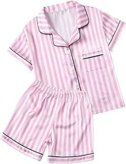 Satin Pajamas Sets for Womens, 2 Pcs Short Sleepwear Silk Button-Down Pj Set Loungewear