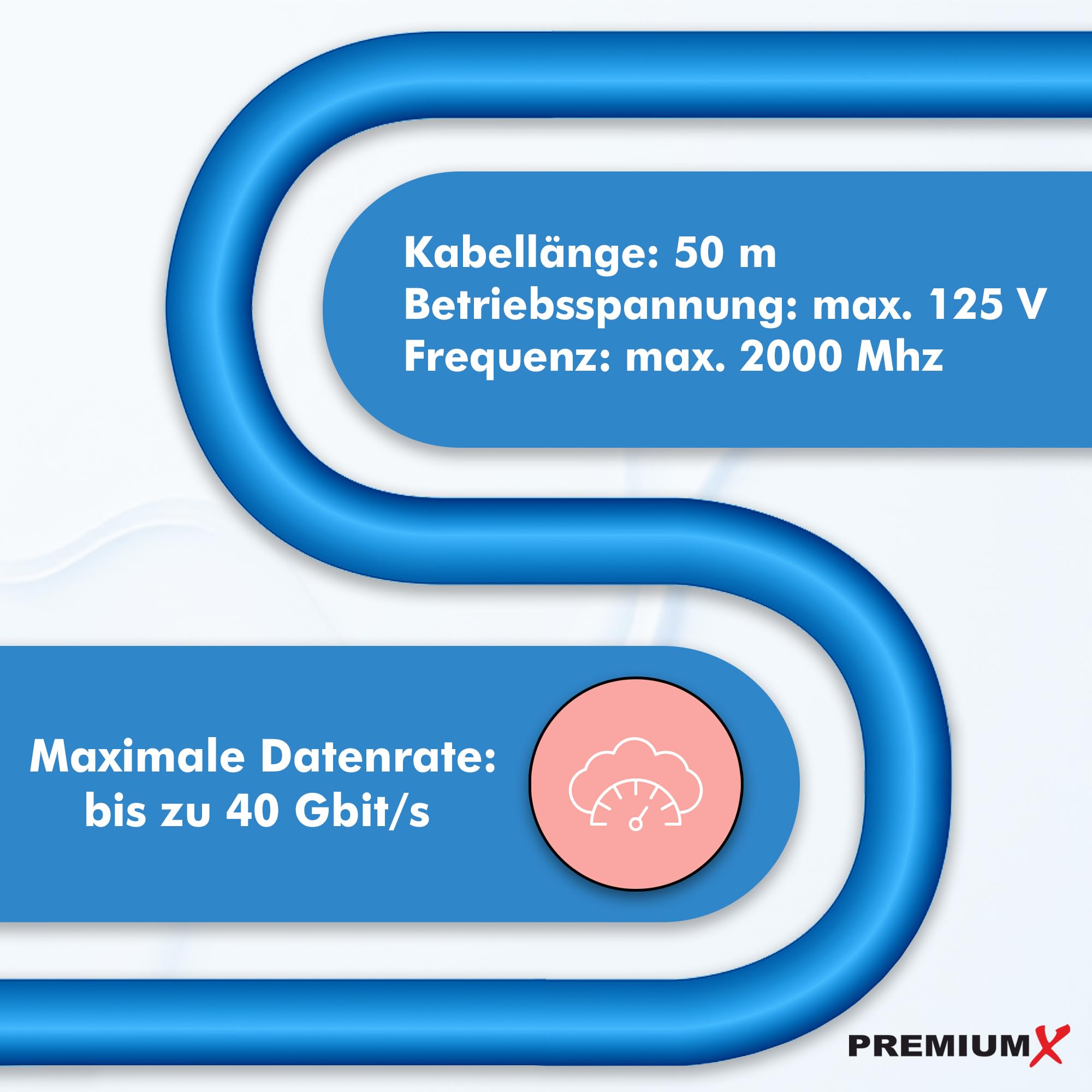 Premium X Câble réseau LAN CAT 8 de 50 m - Câble d'installation Ethernet Cat8 - 40 Gbit/s - AWG 23 - En cuivre pur S/FTP PiMF PoE - Classe Eca - Câble de données Simplex - Bleu