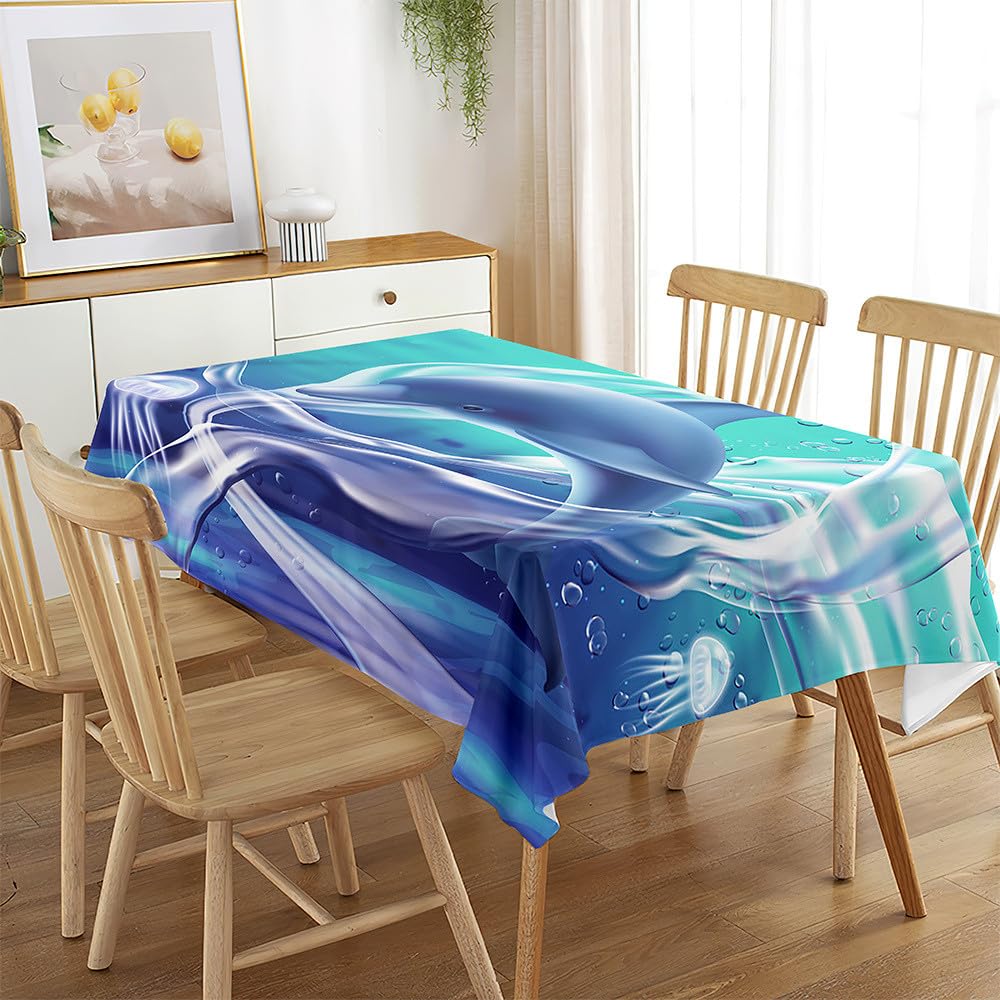 FANSU Nappe Rectangulaire, Cuisine Nappe De Table Imperméable Anti Tache Résistant Lavable Et Facile D?Entretien Nappe Pour Fête Restaurant Jardin Décoration -3D Océan (Gris Dauphin,140x180cm