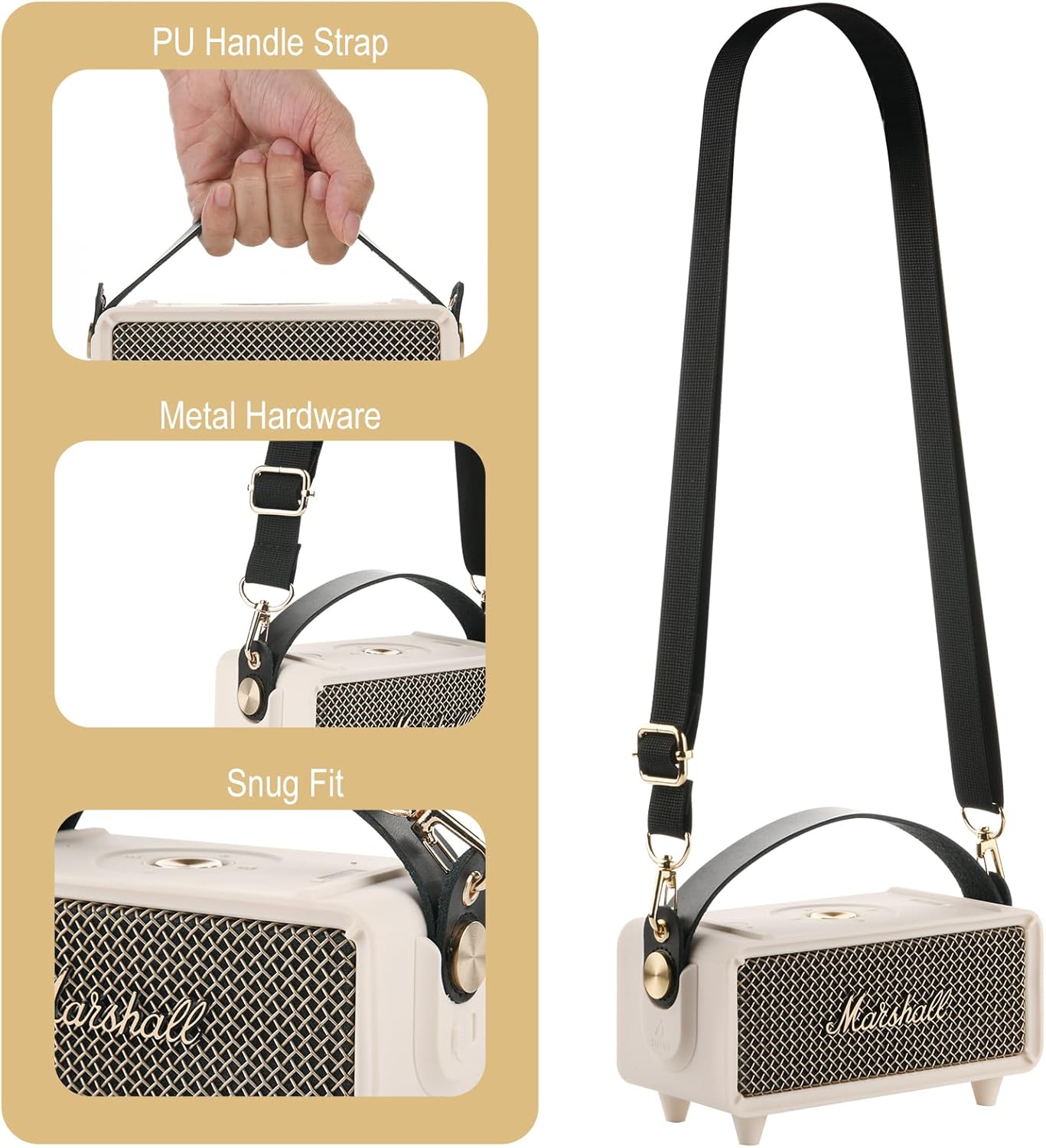 TXEsign Silicone Cover Case for Marshall Emberton II Speaker, Protective Skin Cover Travel Carrying Case Replacement Speaker Sleeve with Handle Strap and Shoulder Strap (Case Only)(Cream) - Image 4