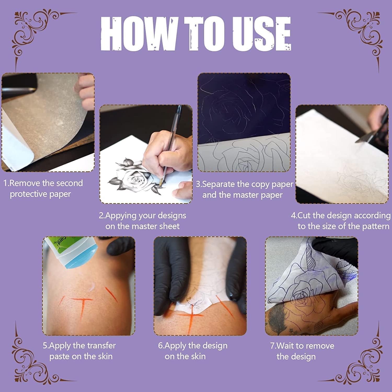 20 unidades de papel de transferencia de tatuajes y 10 unidades de silicona para piel sintetica tatuaje, accesorios para transferir y practicar diseños de tatuajes