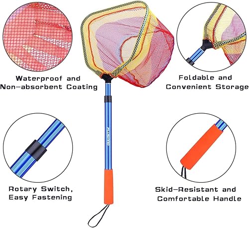 Miniatura 2 de PLUSINNO Red de pesca para niños, red telescópica ligera con mango de poste de aluminio y malla de nailon, red de mariposa de captura y liberación