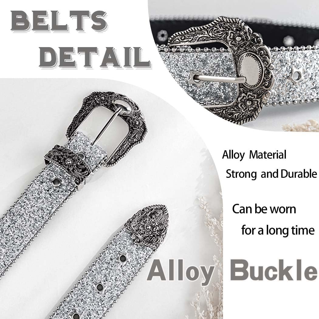 Rhinestones Western Belt Punk Embossed Buckle Belts Star Black Waist Belt Bling Diamond Leather Belts for Women - Image 3