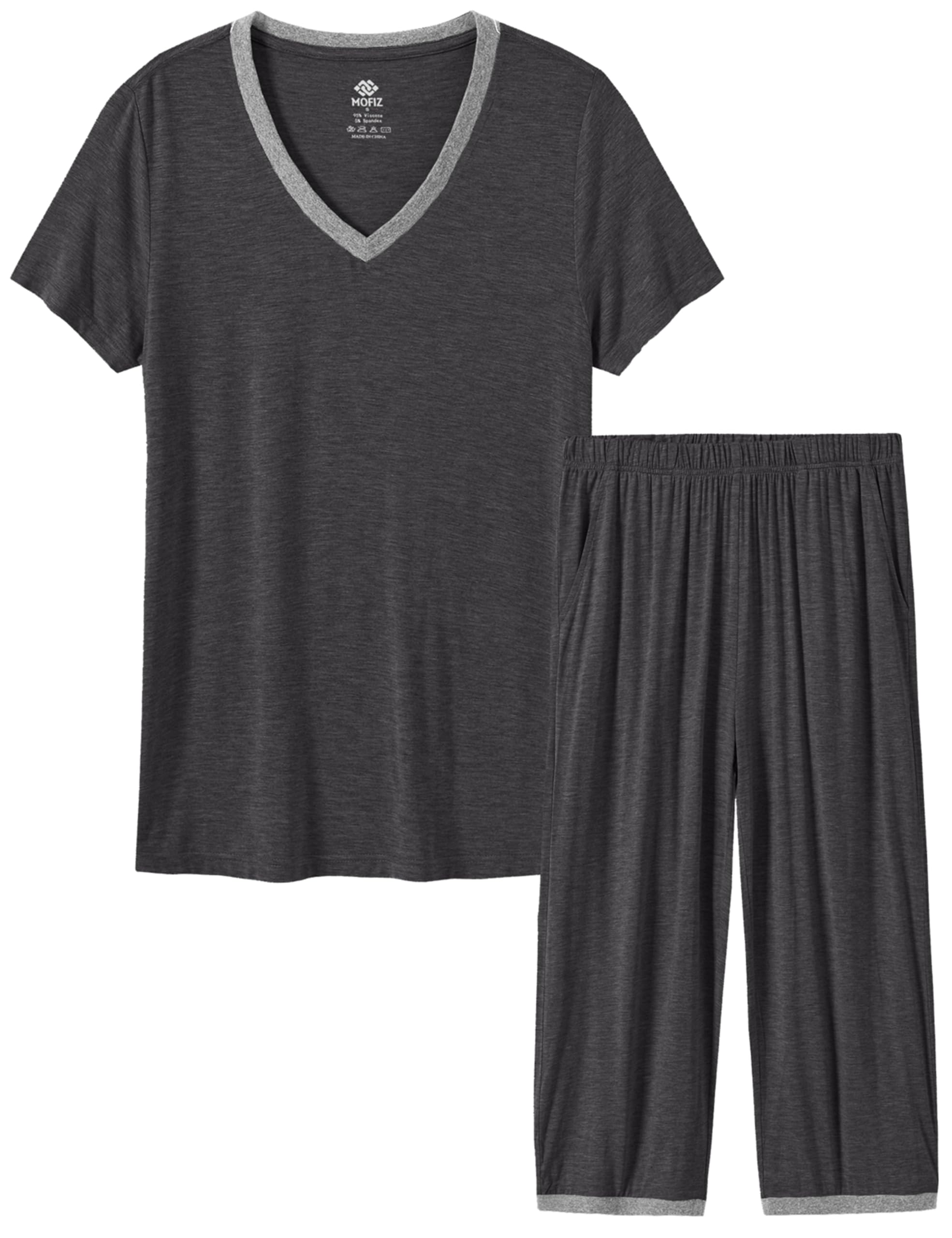 MoFiz Ensemble de Pyjama Femme Bambou Manche Courte Vêtements de Nuit Été Sleepwear Doux