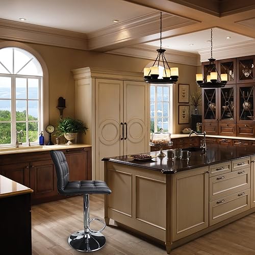 Miniatura 10 de Taburetes de bar ajustables de piel sintética moderna con espalda, juego de 2, taburete giratorio de altura de mostrador por Leopard (marrón retro)