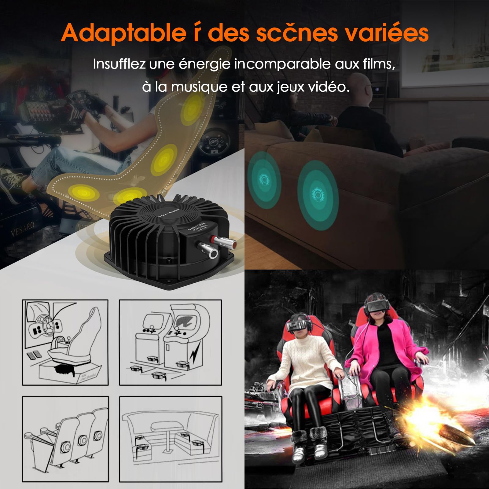 Douk Audio BS-1 Shaker basse 50 W haute puissance – Transducteur tactile – Caisson de basses pour home cinéma, audio de voiture et chaise de jeu immersion par vibration (1 pièce)