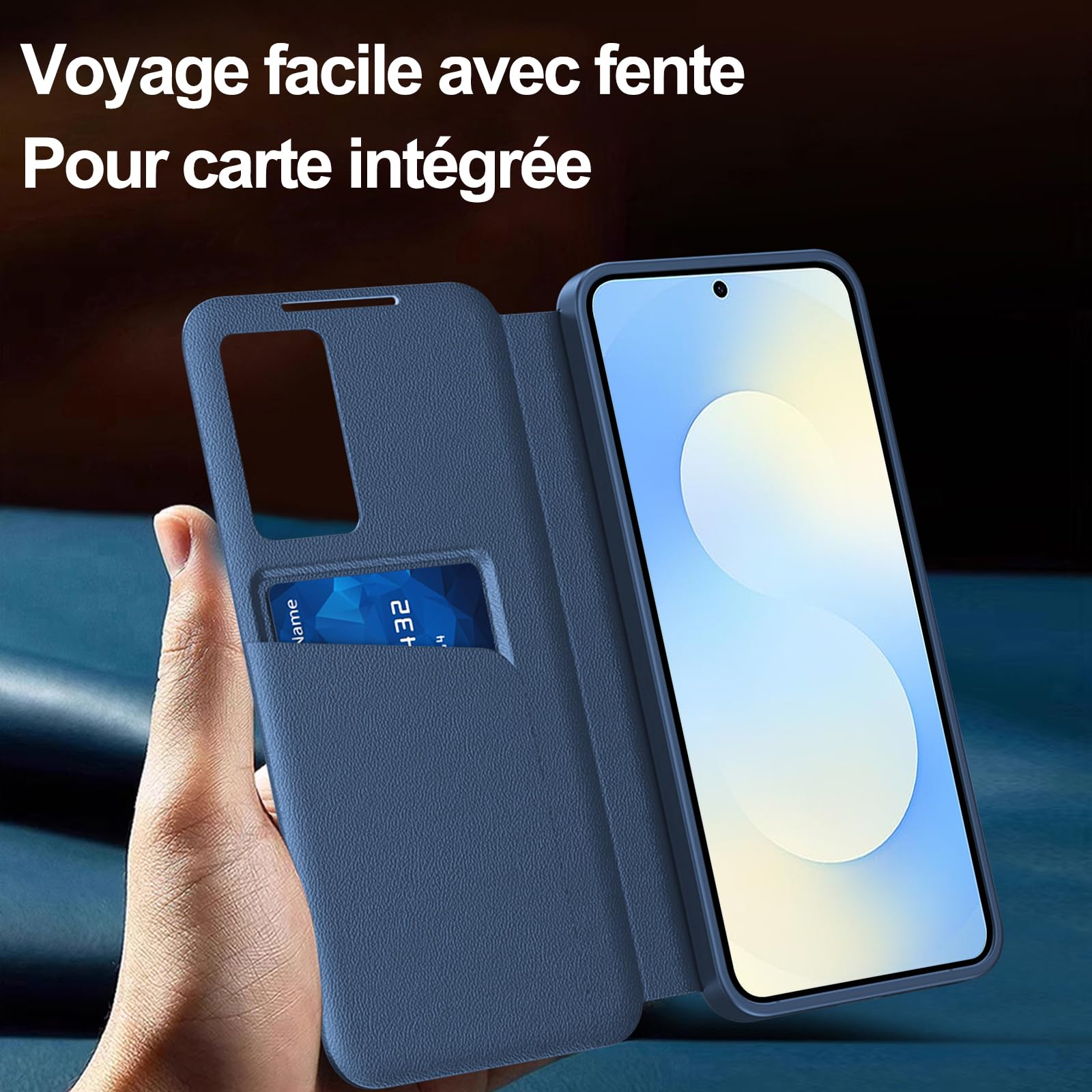 Custodia per Samsung A57 Clear View, custodia Smart View, flip Folio Cover a portafoglio, custodia a portafoglio Galaxy A57 Clear View, 360 Full Clap, protezione Case A57 5G (blu)